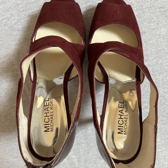 MICHAEL Michael Kors Burgundy Suede/Leather Heels, Never worn.  Size 7 - Picture 5 of 12
